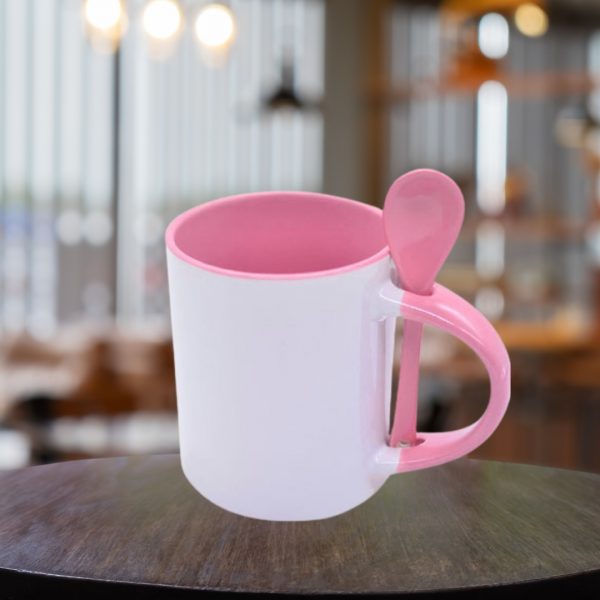 Taza base redonda con interior, asa y cuchara de color 11oz - Image 5