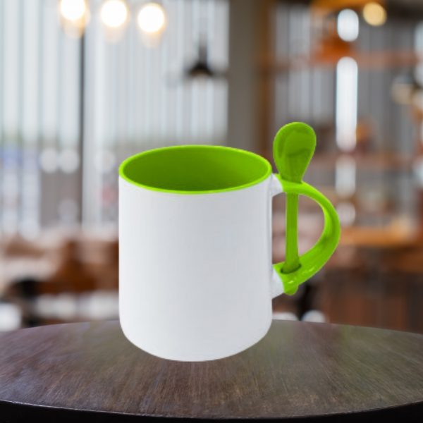 Taza base redonda con interior, asa y cuchara de color 11oz - Image 4
