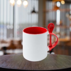 Taza base redonda con interior, asa y cuchara de color 11oz