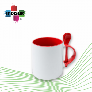 Taza base redonda con interior, asa y cuchara de color 11oz