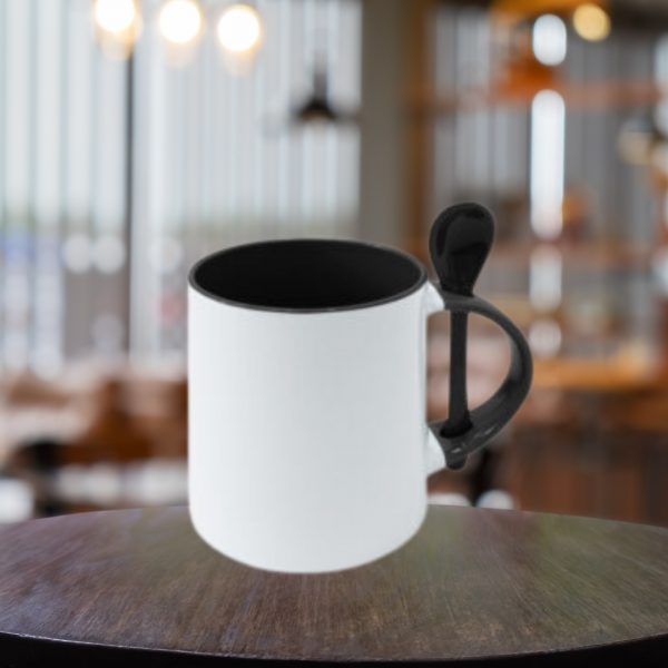 Taza base redonda con interior, asa y cuchara de color 11oz - Image 3
