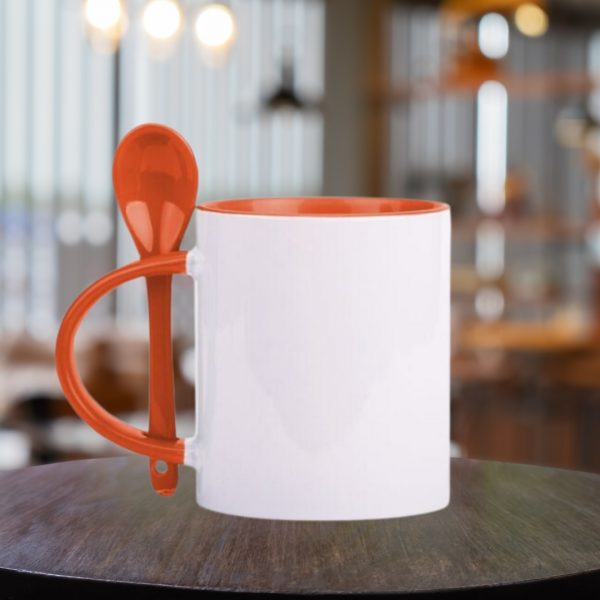 Taza base redonda con interior, asa y cuchara de color 11oz - Image 2